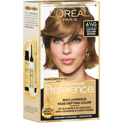 L'Oreal Paris Superior Preference Luminous Fade-Defying Permanent Hair Color, Hair Dye For Up to 9 Weeks of Radiance, Medium Brown 5, 1 Hair Dye Kit