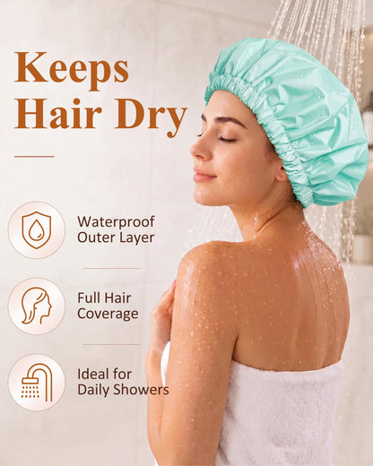 Edoneery Shower Caps for Women Reusable Waterproof, Shower Hair Cap