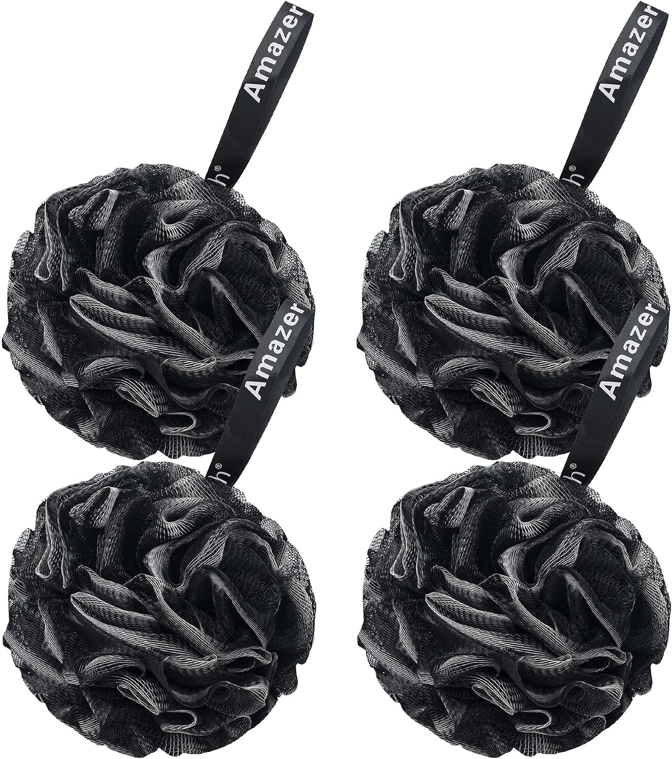AmazerBath Loofah Sponge 75g/Piece, Loofah for Men Body Scrubber - Bath Sponge Loofa Set of 4 Black (Large)