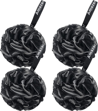 AmazerBath Loofah Sponge 75g/Piece, Loofah for Men Body Scrubber - Bath Sponge Loofa Set of 4 Black (Large)