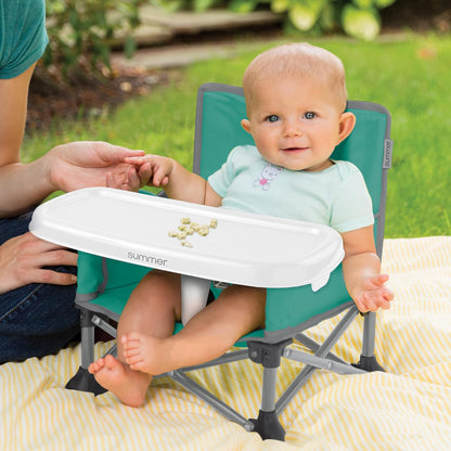 Bright Starts Pop 'N Sit Portable Booster, Indoor/Outdoor Use, Floor Seat with Feeding Tray, Teal, 6 Mos - 3 Yrs