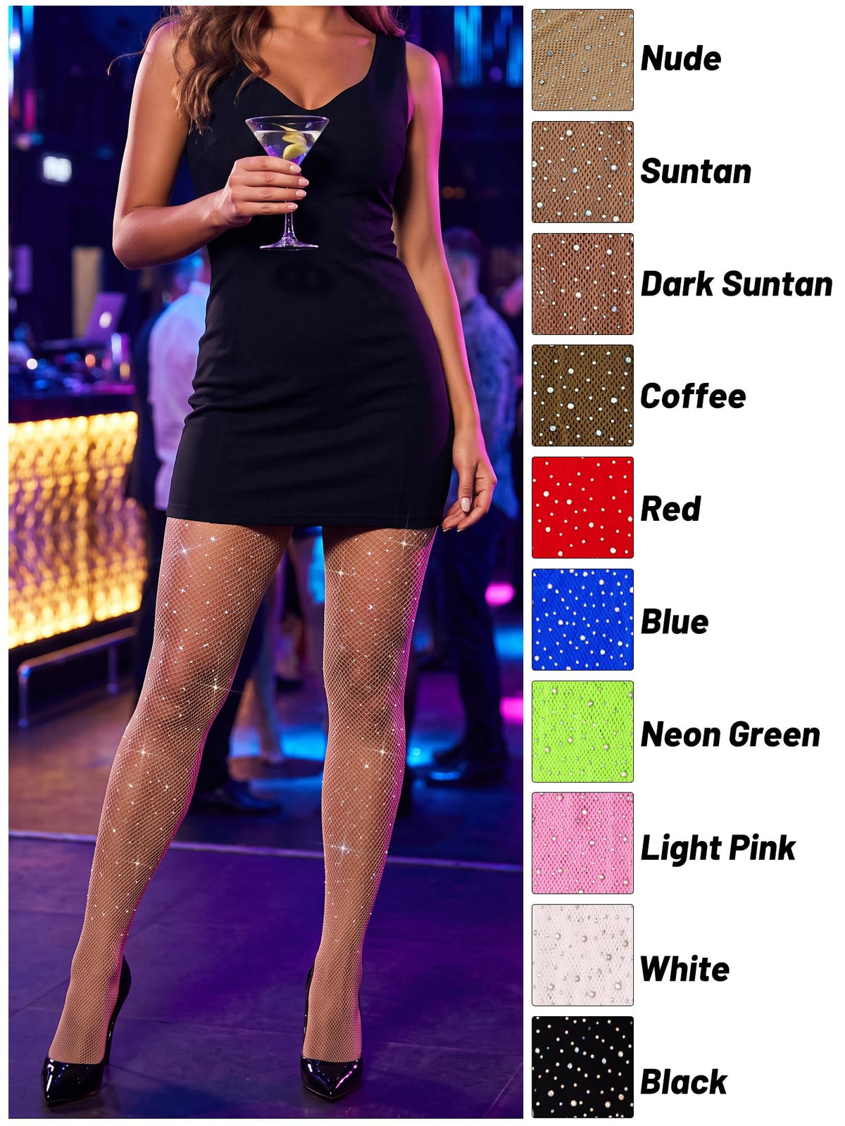 VEBZIN Sparkly Fishnets Stockings High Waist Tights for Women