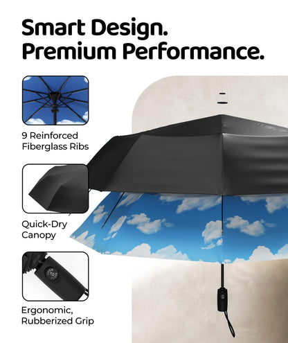Windproof Travel Umbrella - Compact & Withstands Winds up to 100MPH, Strongest Premium Auto Folding Umbrella for Rain and Sun - Durable, Light & Portable for Women & Men, Fits Backpack & Cars