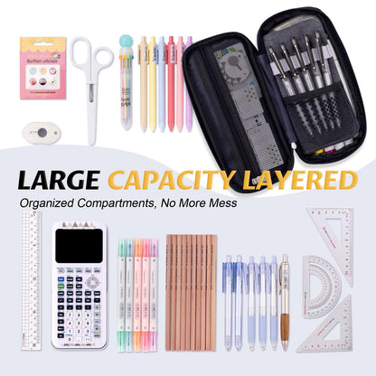 EASTHILL Big Capacity Pencil Pen Case Office College School Large Storage High Capacity Bag Pouch Holder Box Organizer Blue (Pink)