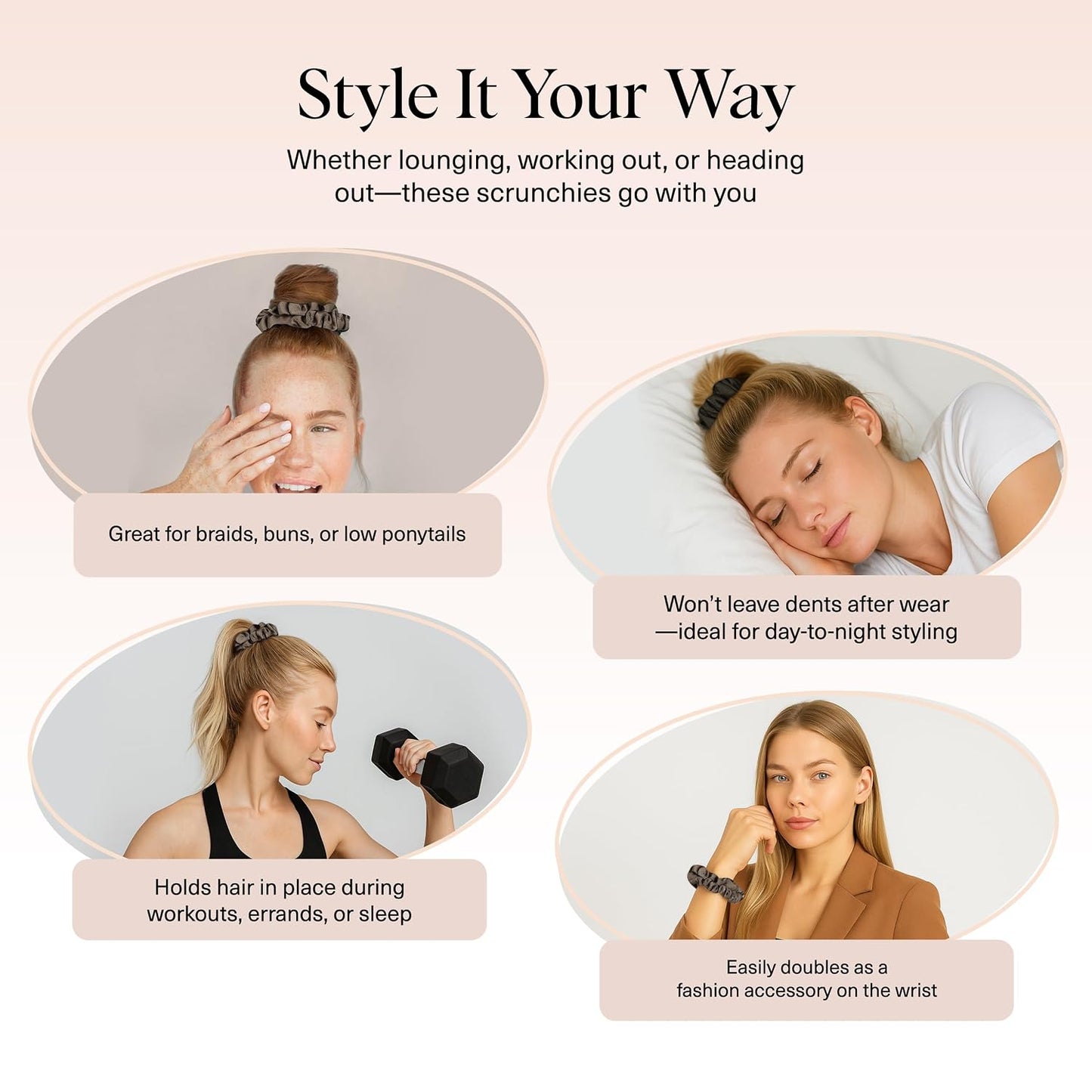 Kitsch Ultra-Petite Satin Scrunchies for Women - Eucalyptus, 6pcs