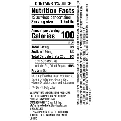 Lipton Iced Tea Lemon, 16.9 Fl Oz Bottles (Pack of 12)