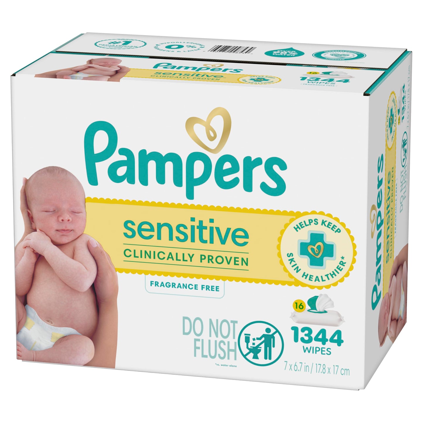 Pampers Sensitive Baby Wipes, Clinically Proven, Fragrance Free, Unscented, Water Based, Hypoallergenic, Multi-Use, Hand Wipes 1008 Wipes Total (18X Flip-Top Packs) [Packaging May Vary]