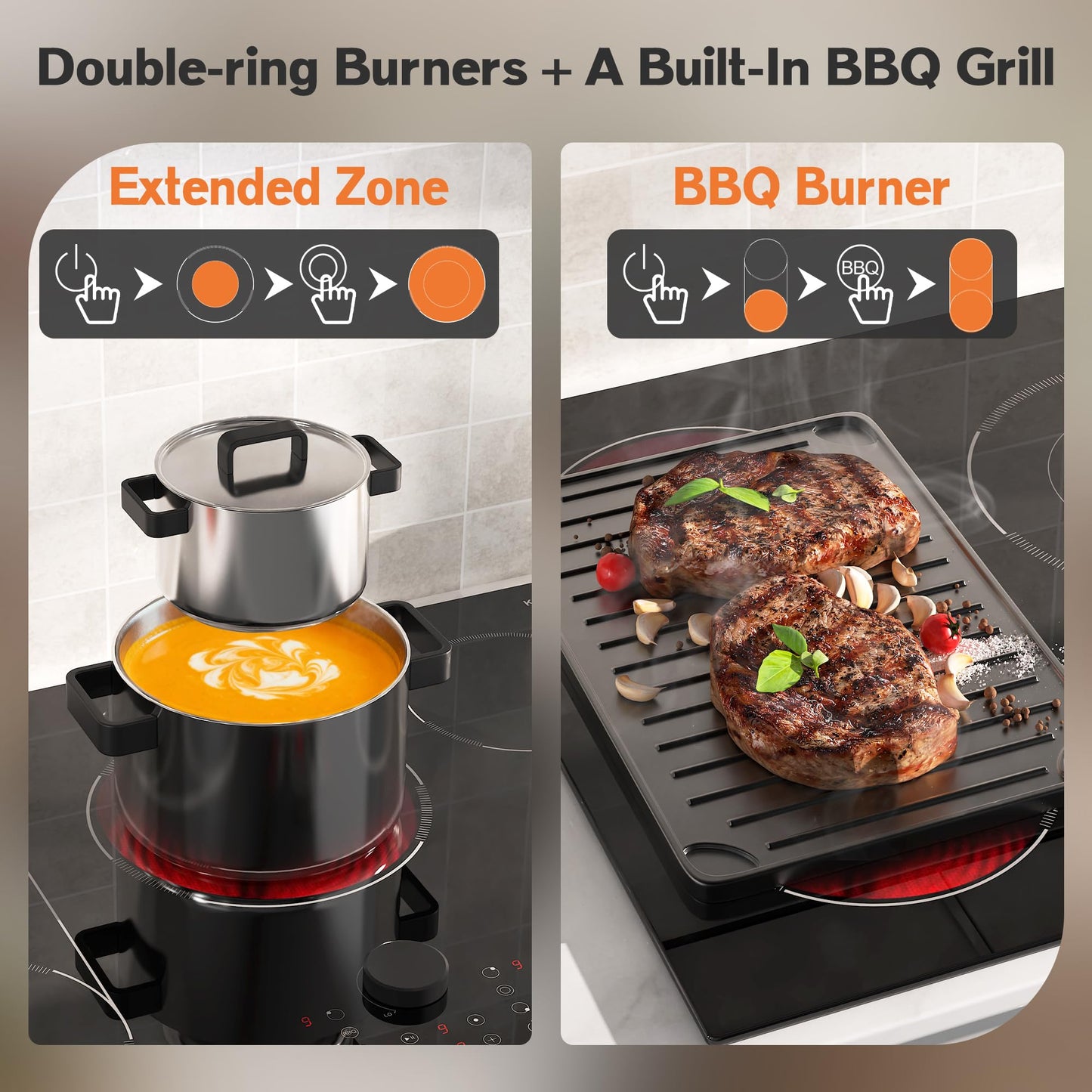 2 Burner Electric Cooktop 110V, 2000W, 24" Countertop & Built-in