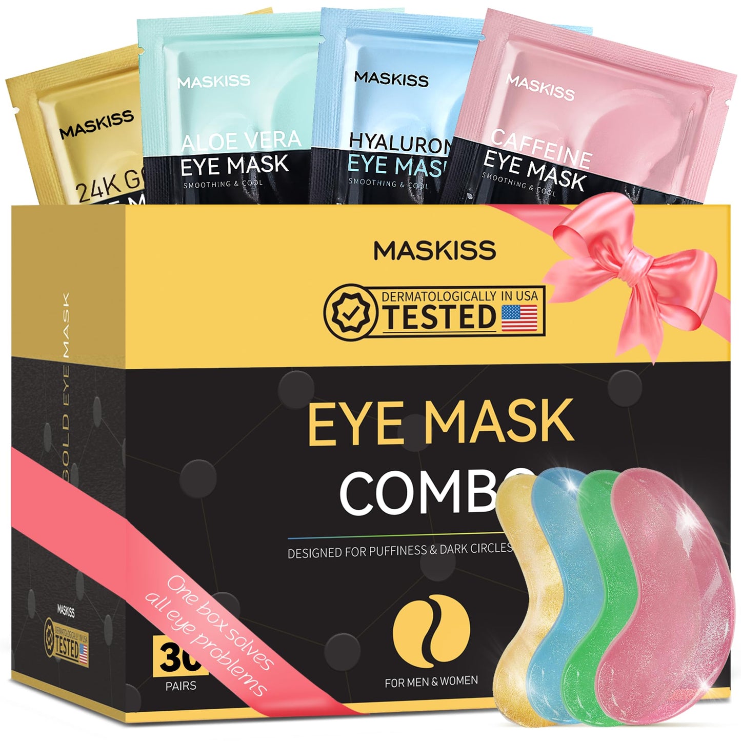 Maskiss 24k Gold Under Eye Patches (50 Pairs), eye mask, Collagen Skin Care Products, Eye Patches for Puffy Eyes, eye masks for dark circles and puffiness