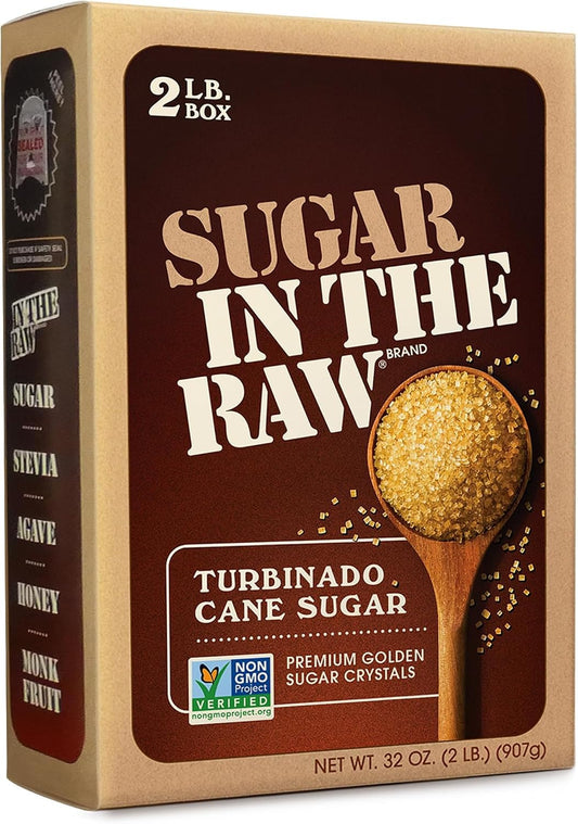 In The Raw Granulated Turbinado Cane Sugar, 2 lb Box, Pure, All-Natural Turbinado Sugar, Non-GMO Project Verified, Kosher, Vegan and Gluten Free (Pack of 12)