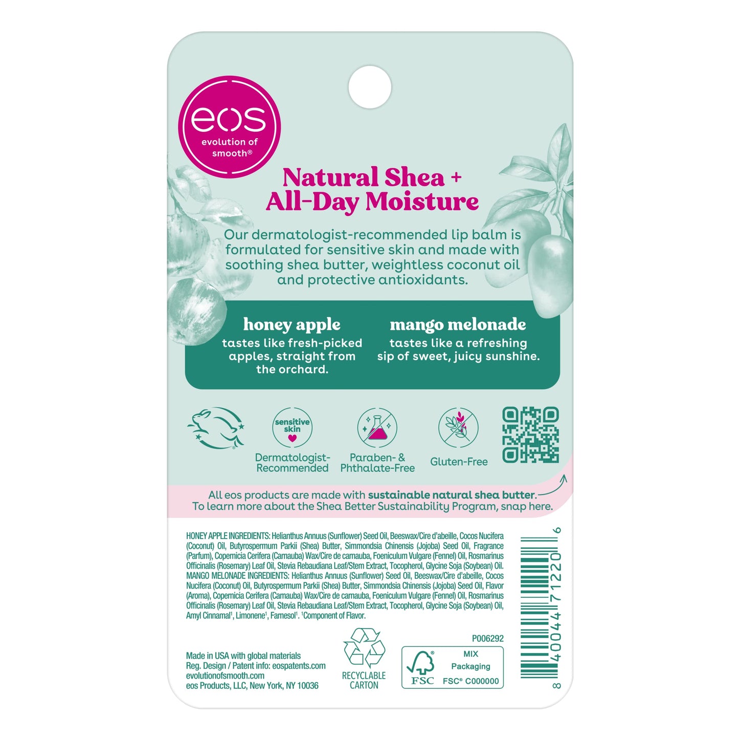 eos 100% Natural Lip Balm - Strawberry Sorbet and Pomegranate Raspberry, All-Day Moisture, Lip Care Products, 0.14 oz, 2-Pack