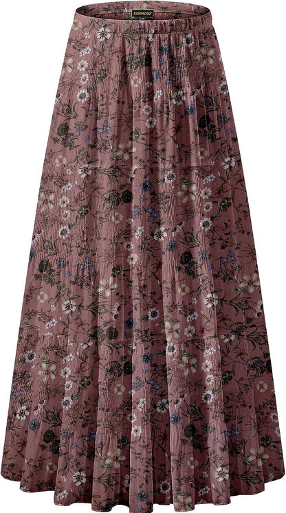 NASHALYLY Women's Chiffon Elastic High Waist Pleated A-Line Maxi Skirts