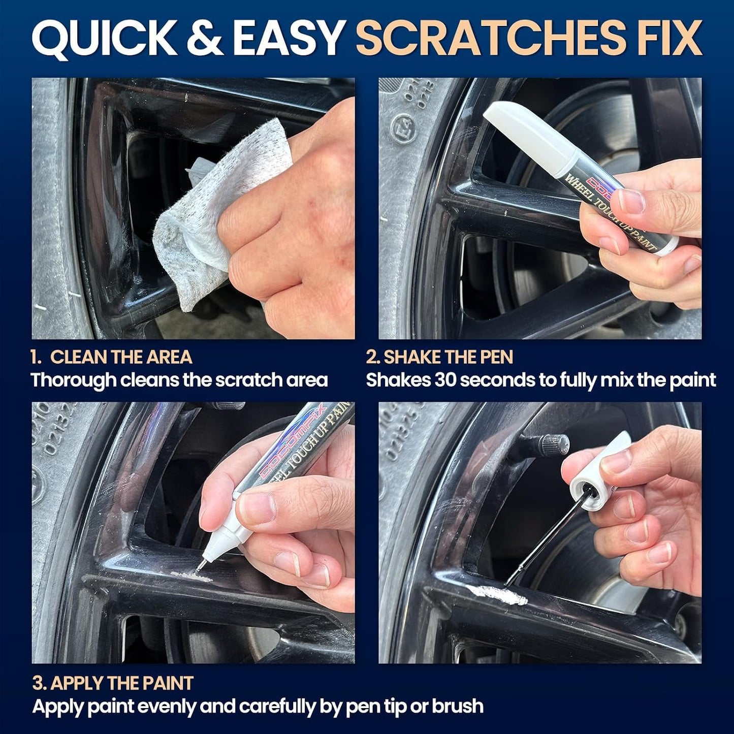 cocomfix Gloss Black Rim Touch Up Paint, Wheel Scratch Repair Pen, 1 fl oz
