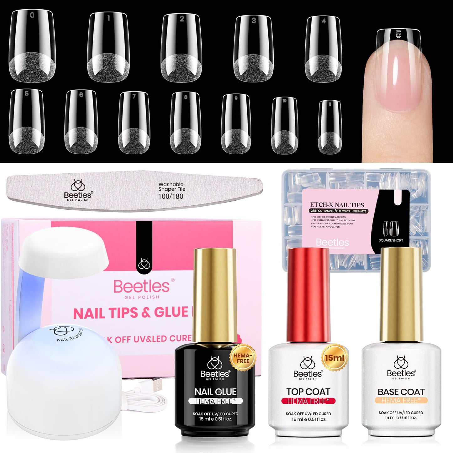 Beetles Soft Gel Nail Tips Short Almond 288pcs in 12 Sizes Etch-X