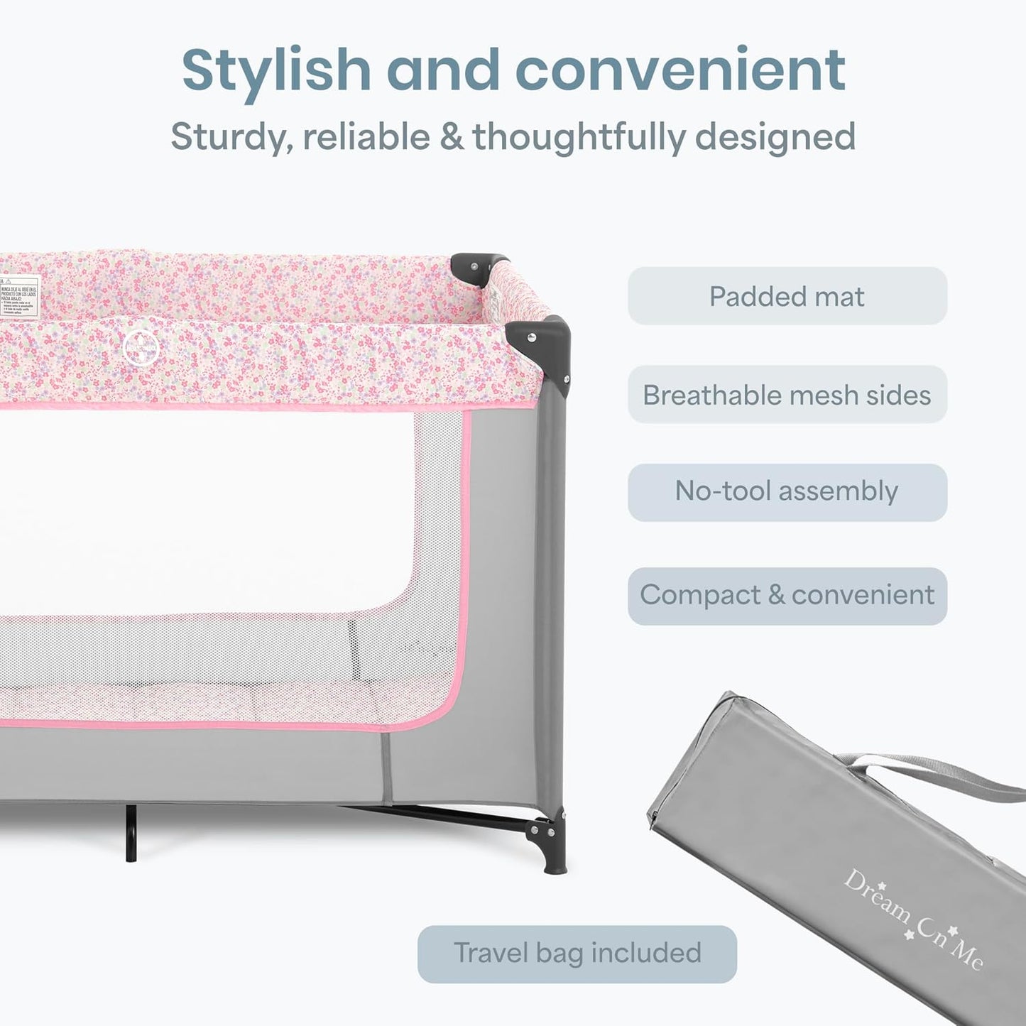 Dream On Me Zodiak Portable Playard, Compact for Travel, Carry Bag, Gray & Pink