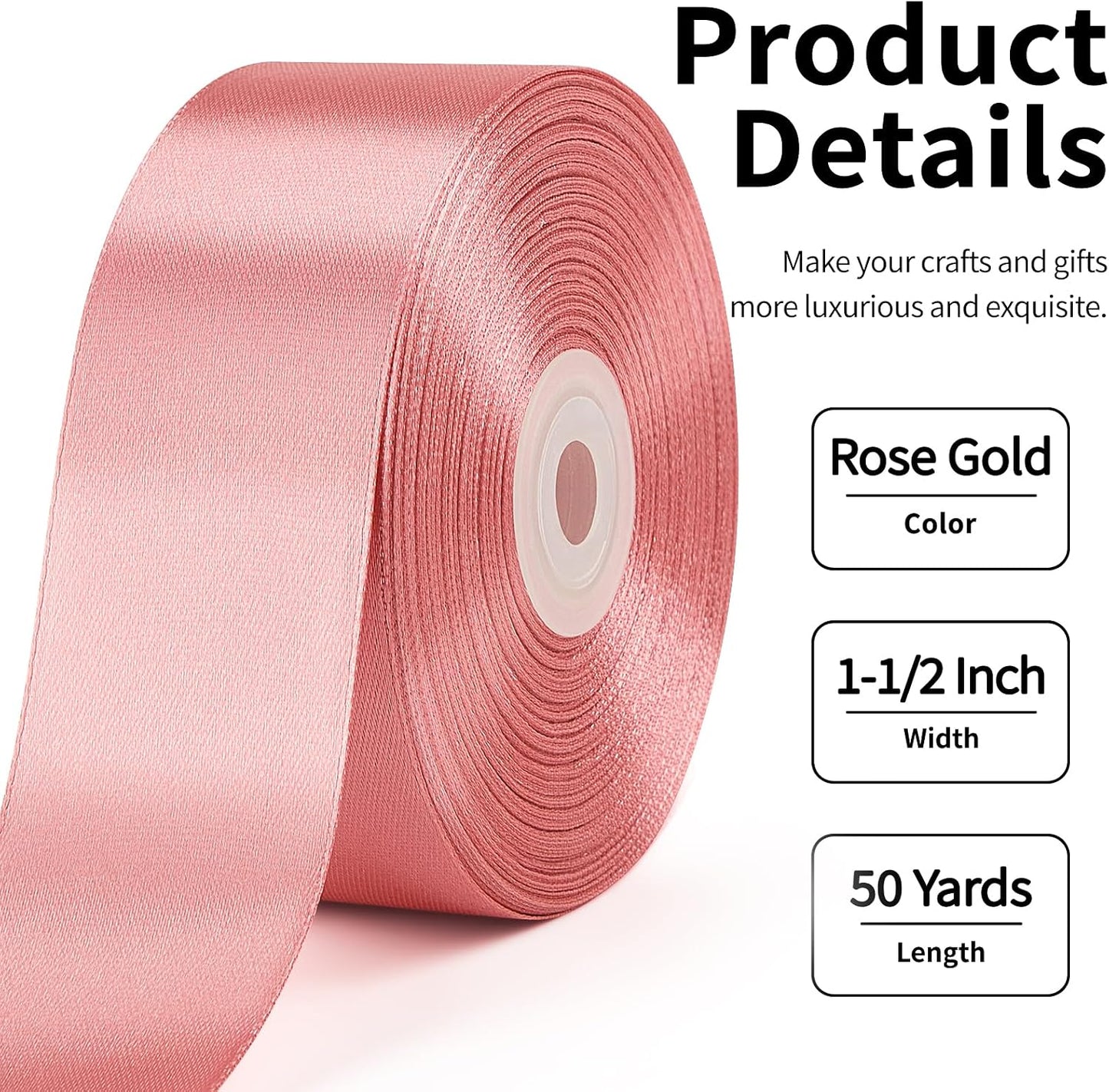 Mauproy Dusty Rose Satin Ribbon, 1-1/2 Inch, 50 Yards