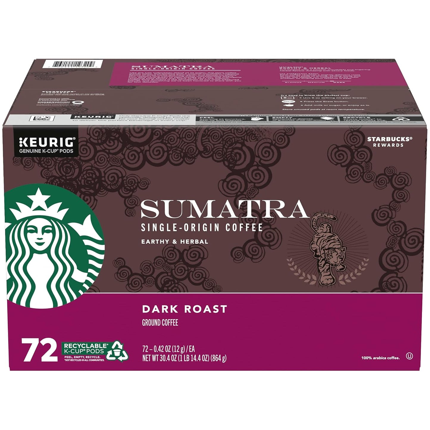 Starbucks K-Cup Coffee Pods, Dark Roast Hot or Iced Coffee, French Roast, 96 Keurig Pods