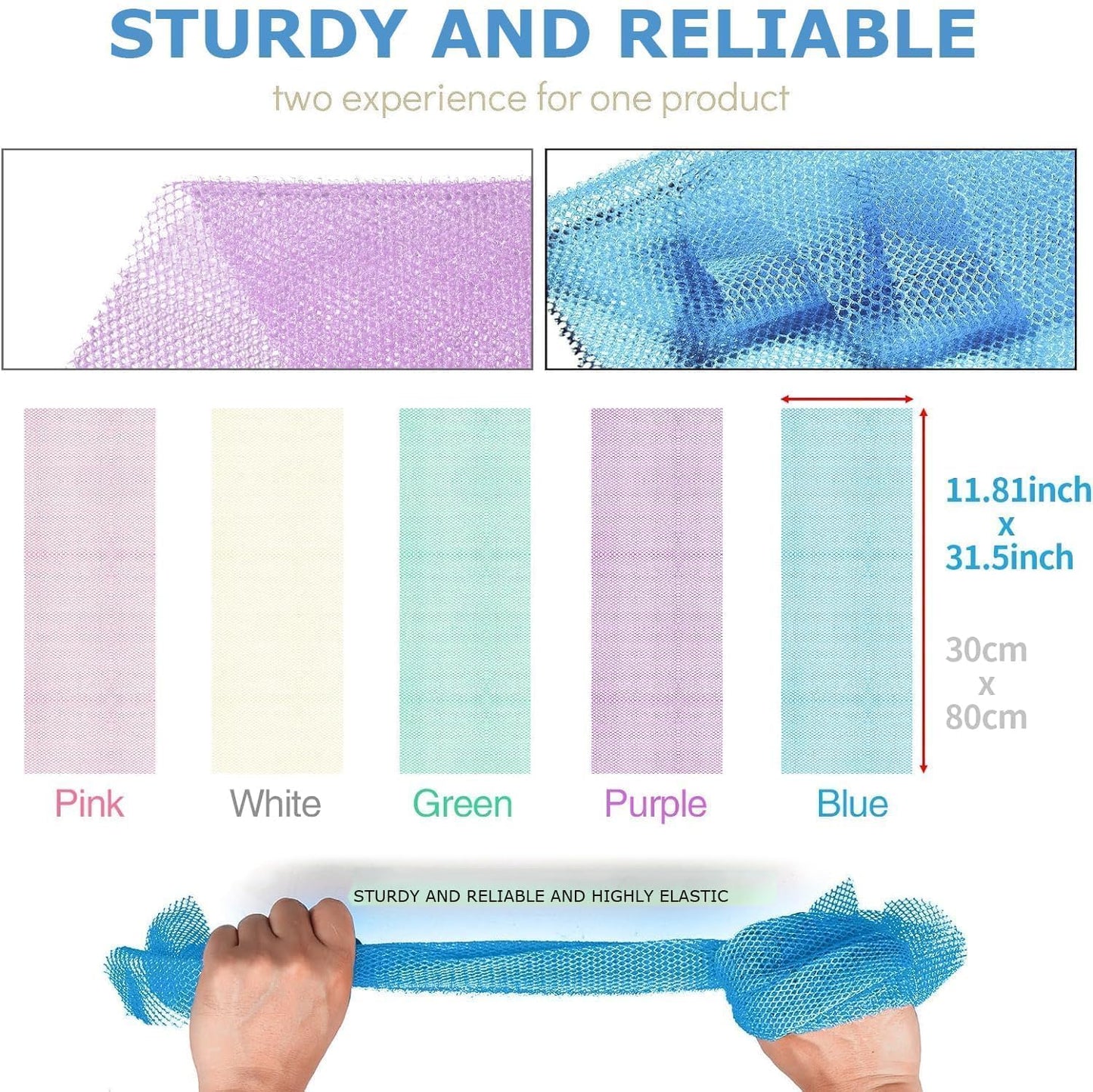 UJFQBH African Net Sponge Authenti, Exfoliating Body Scrubber for Back and Hard to Reach Areas, Gentle Daily Exfoliation for Deep Cleansing, Quick Drying Shower Essential, Aqua Grey 3 Pack