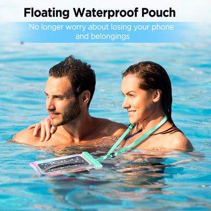 CACOE Floatable Waterproof Phone Pouch 2 Pack Up to 7.0",White+Blue