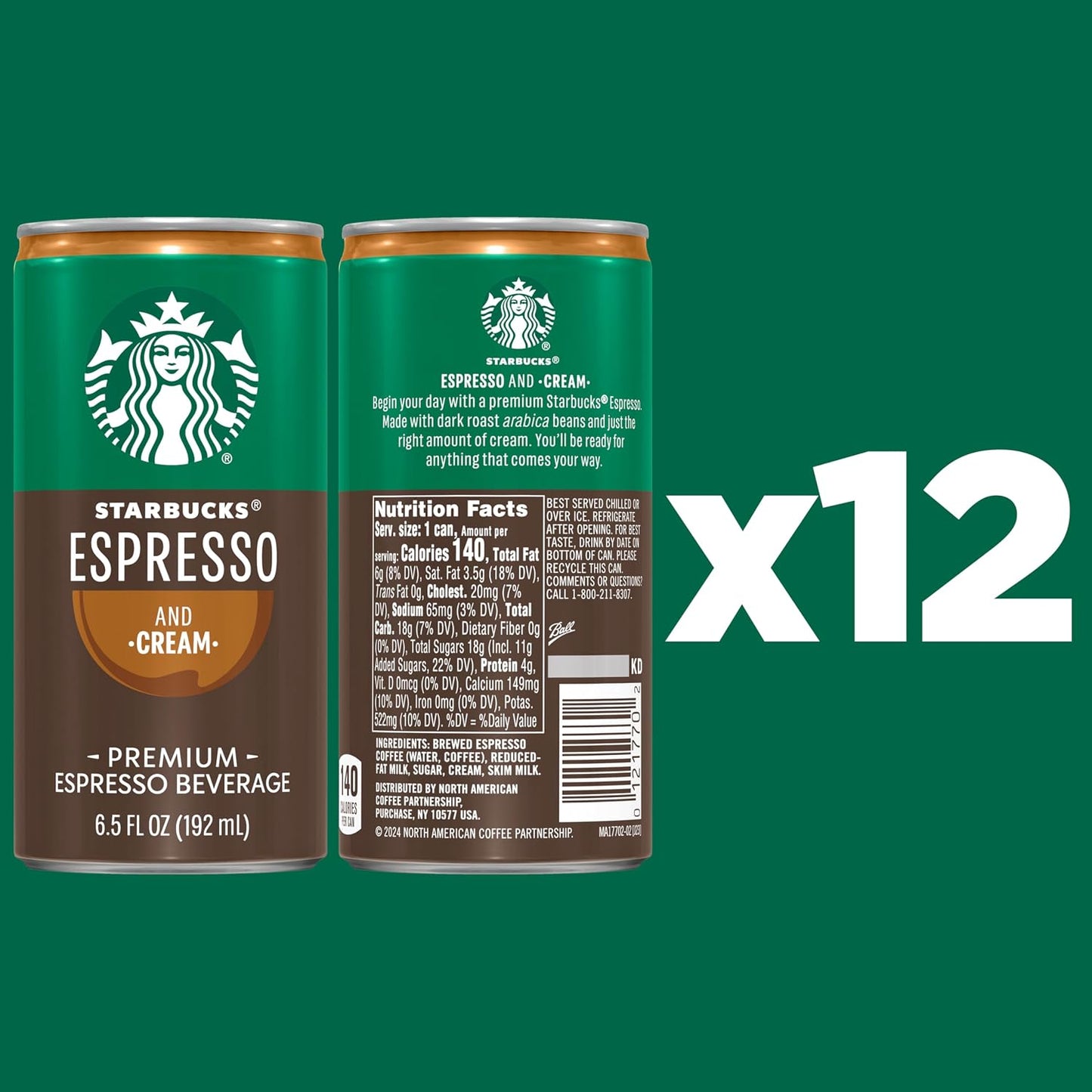Starbucks Espresso & Cream, 6.5 Fl Oz Cans (Pack of 12)