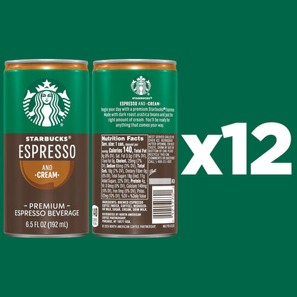 Starbucks Espresso & Cream, 6.5 Fl Oz Cans (Pack of 12)