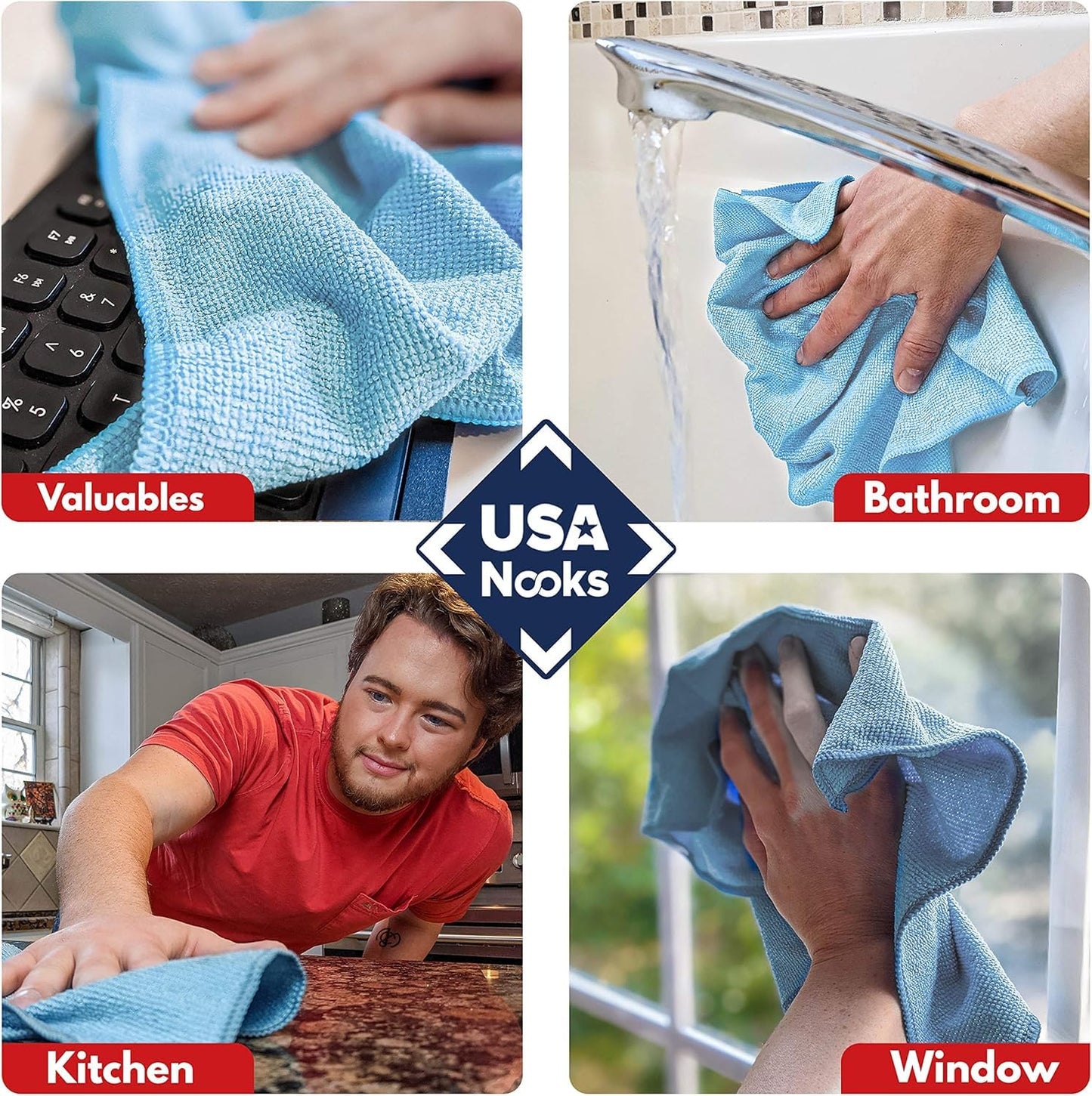 USANOOKS Microfiber Cleaning Cloth Grey - 12 Pcs (12.5"x12.5") - High Performance - 1200 Washes, Ultra Absorbent Microfiber Towel Weave Grime & Liquid for Streak-Free Mirror Shine - Car Washing Cloth