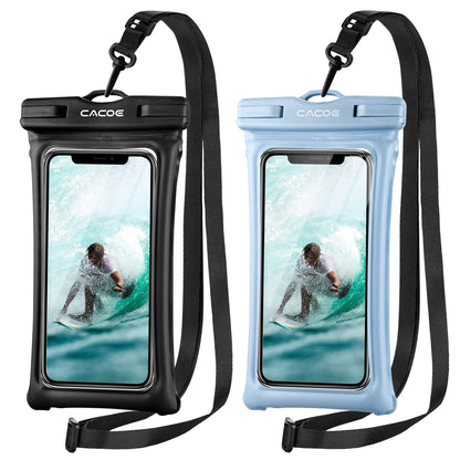 CACOE Floatable Waterproof Phone Pouch 2 Pack Up to 7.0",White+Blue