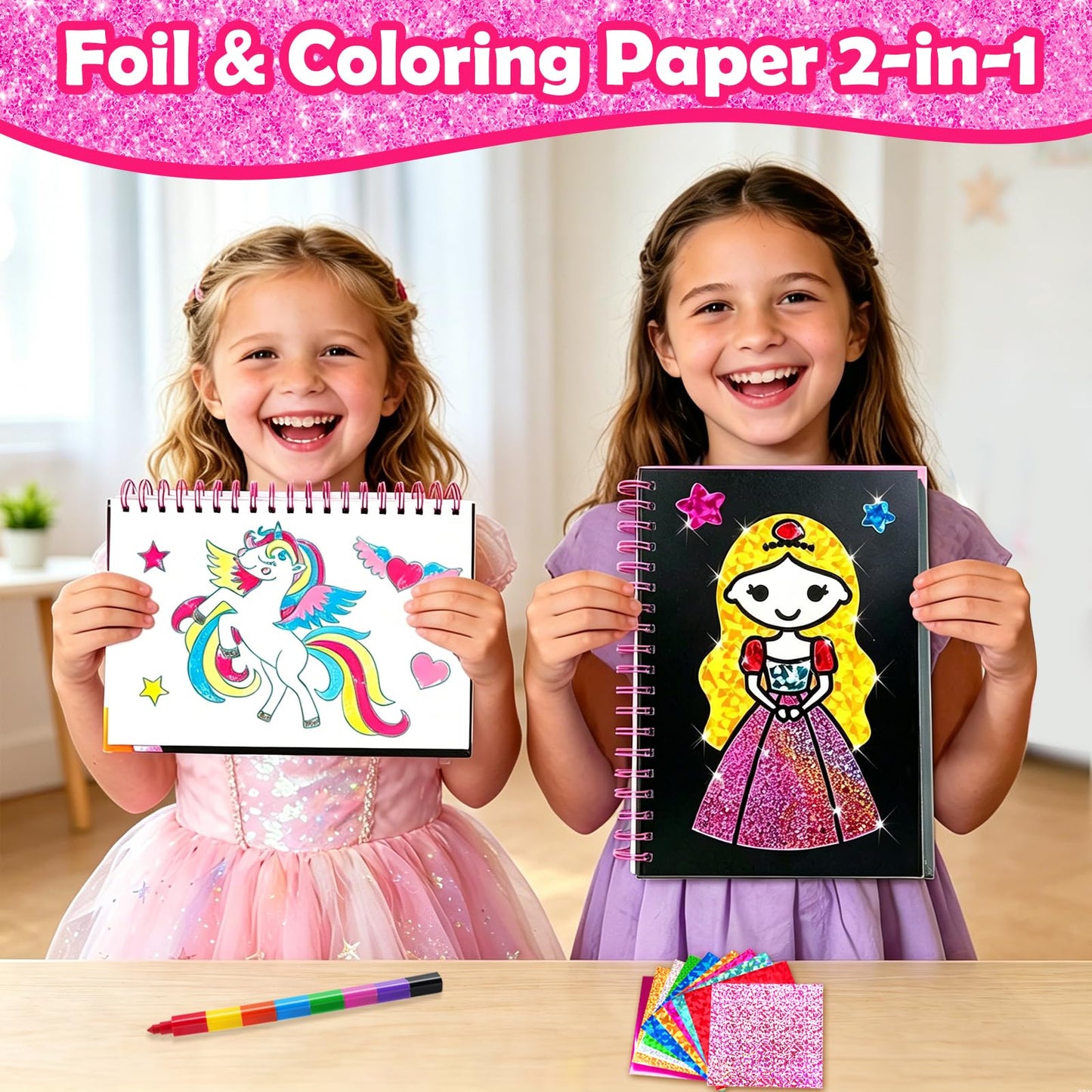 FUNNYB&G Foil Art Craft Kit for Kids, Sparkly Birthday Gift Toy for Boys