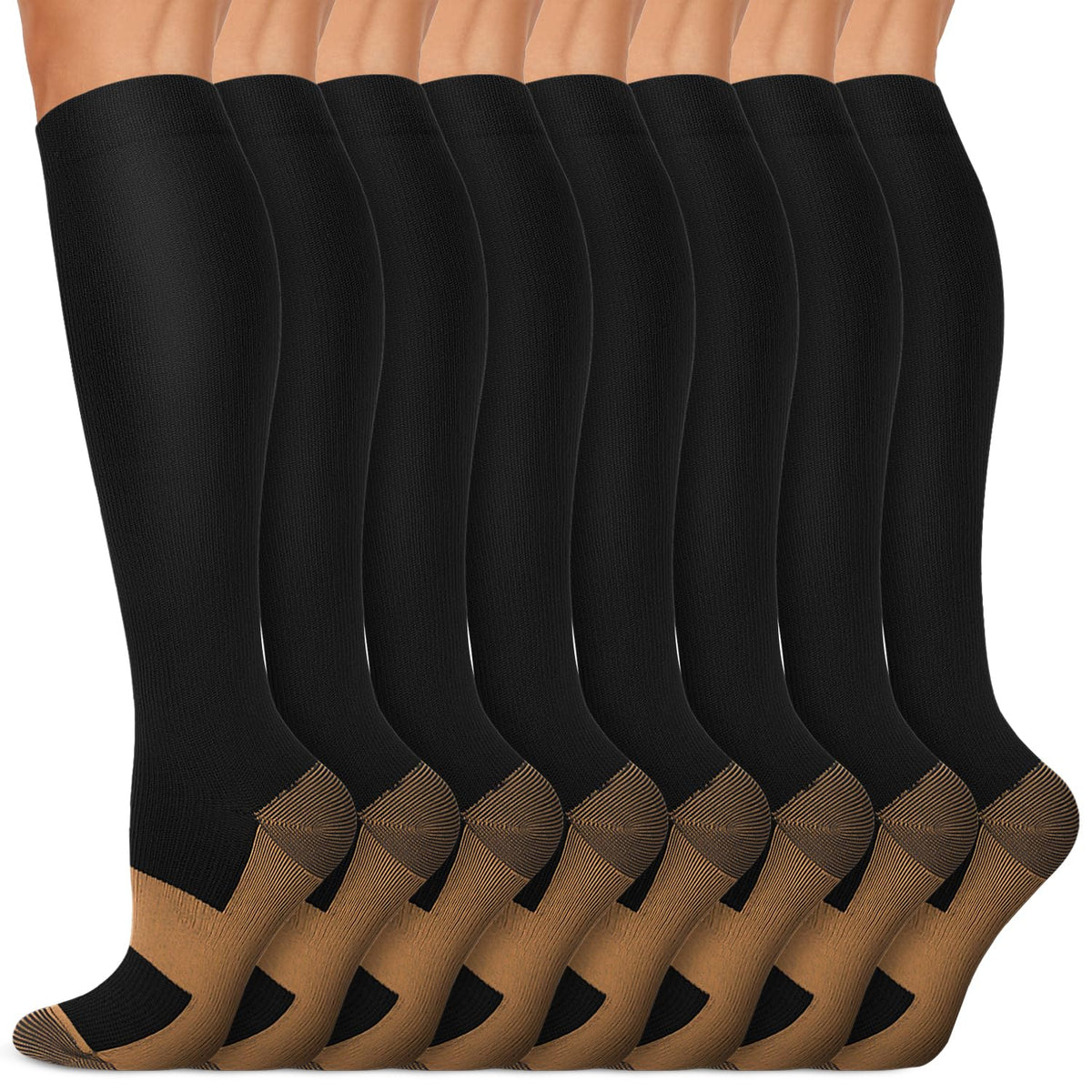 Copper Compression Socks 15-20 mmHg for Men & Women 8 Pairs – Circulation Support for Nurses, Travel, Running, Hiking, Soccer