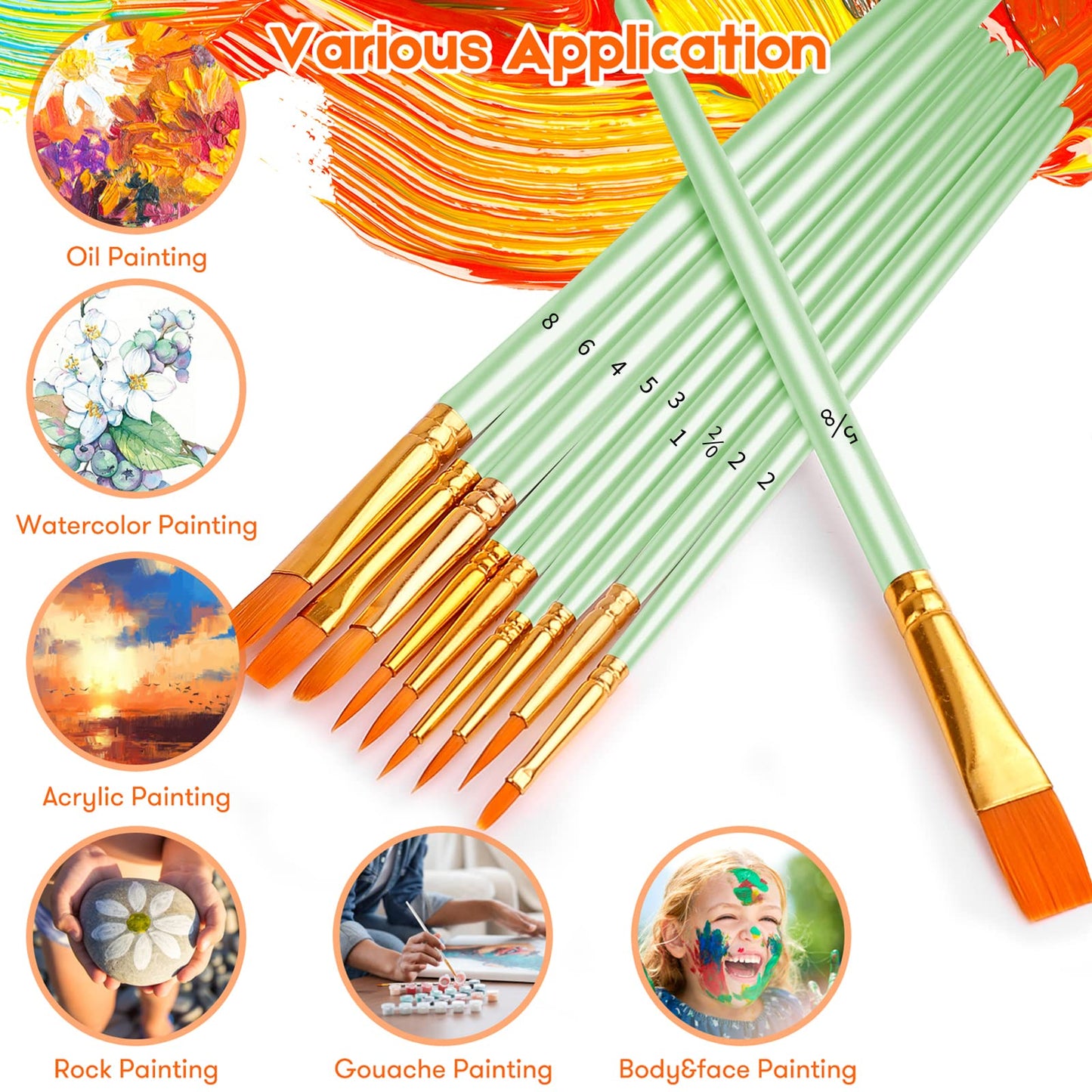 Soucolor Acrylic Paint Brushes Set, 20 Pcs Pointed Tip Artist Paintbrushes