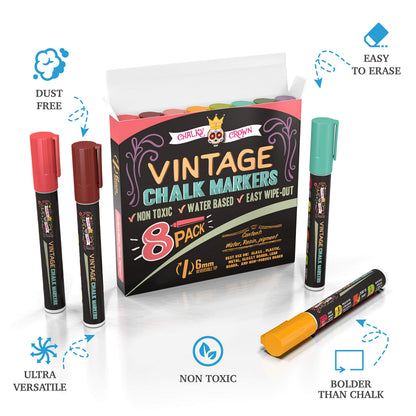 CHALKY CROWN Liquid Chalk Markers - Bold Chalkboard Markers - 8 Pack, 6mm
