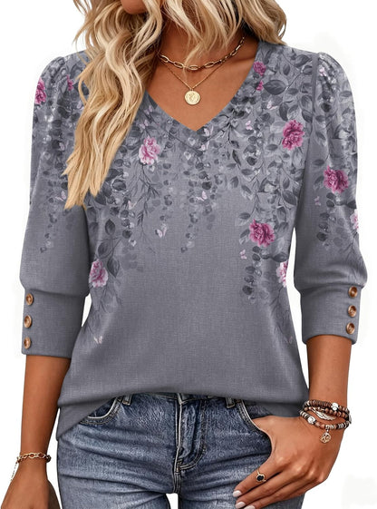 Zeagoo Womens 3/4 Sleeve V Neck T Shirts Dressy Casual Tops