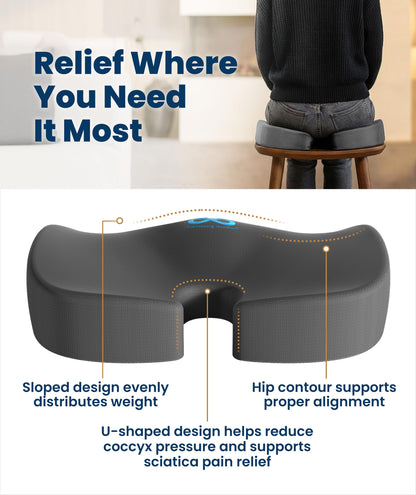 Everlasting Comfort Doctor Recommended Memory Foam Seat Cushion for Office Chairs & Car - Ergonomic Office Desk Accessories - Cushions for Tailbone Pain Relief, Sciatica (Black, Large)