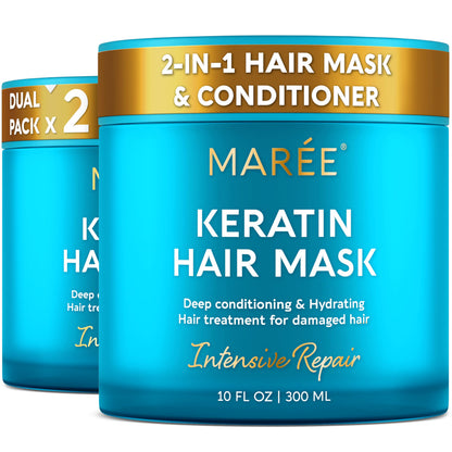 MAREE Deep Conditioning Hair Mask for Damaged Hair Treatment – Keratin Hair Care for Hydrating Growth Repair Moisturizing – Dry Curly Color Refreshing – 10 Fl Oz, White