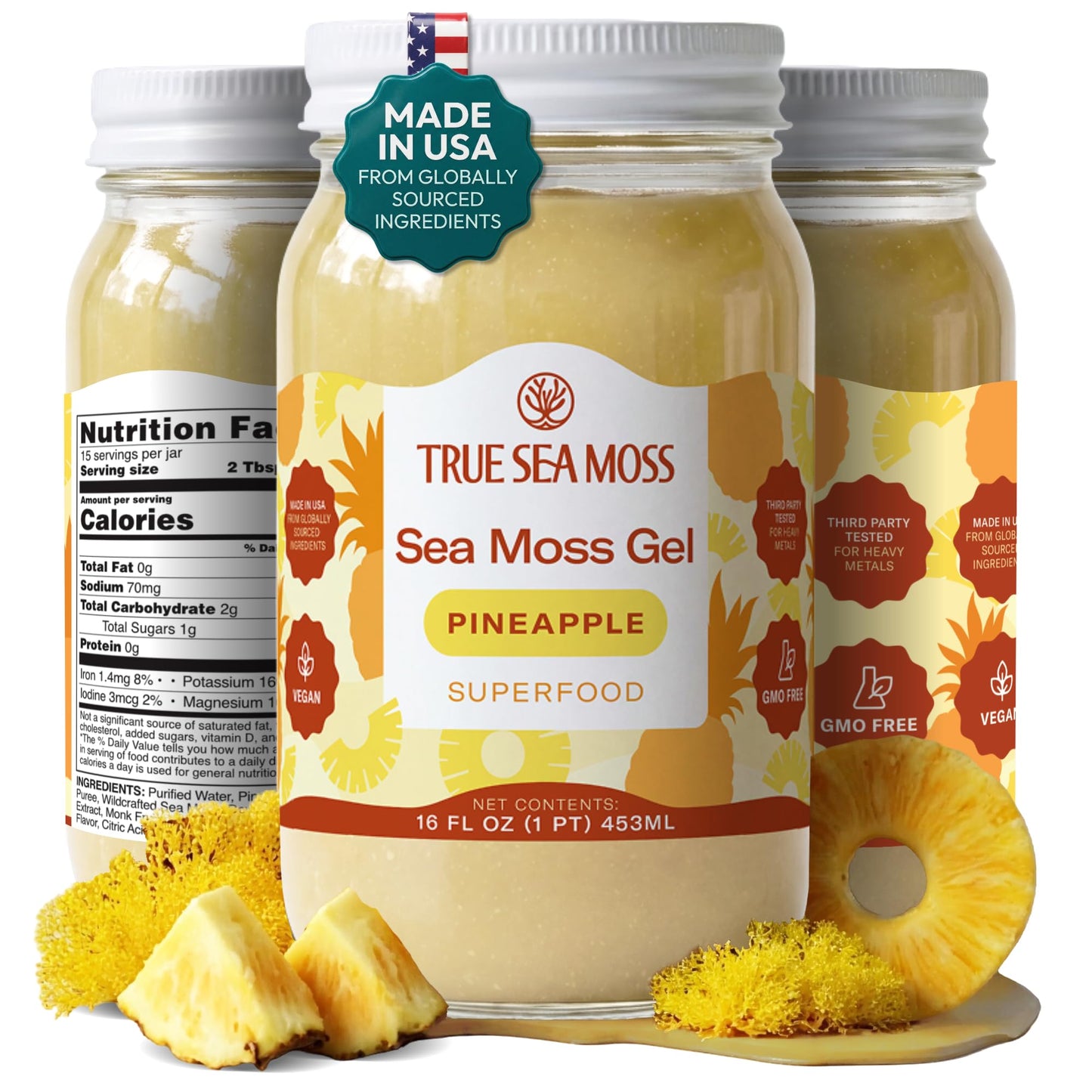 TrueSeaMoss Sea Moss Gel – Made in USA – Wildcrafted Seamoss, Fruits & Jarred Vegetables – Mango, Pack of 3 (Labels may Vary)