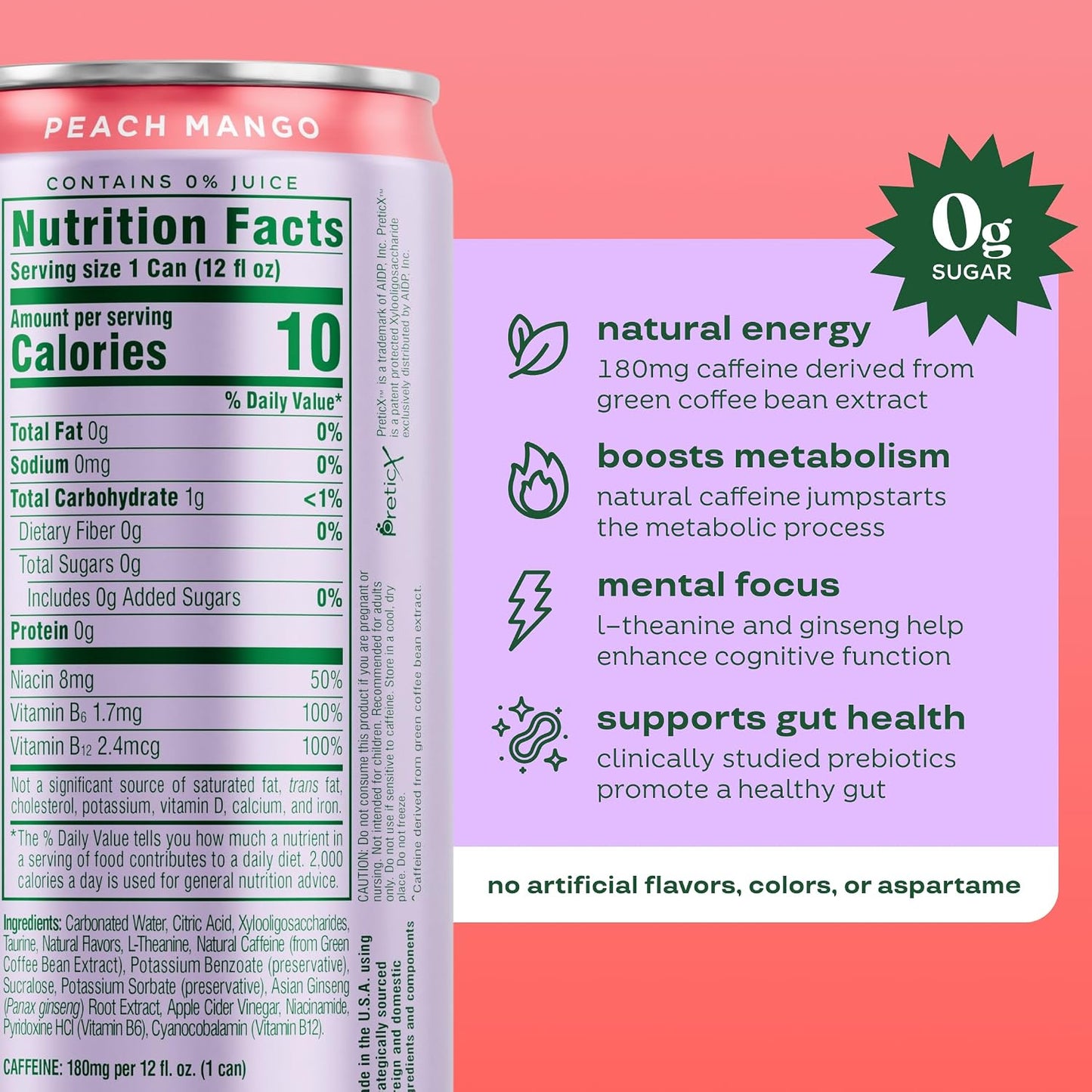 Bloom Nutrition Zero Sugar Energy Drink, Apple Crisp, 12oz 12pk