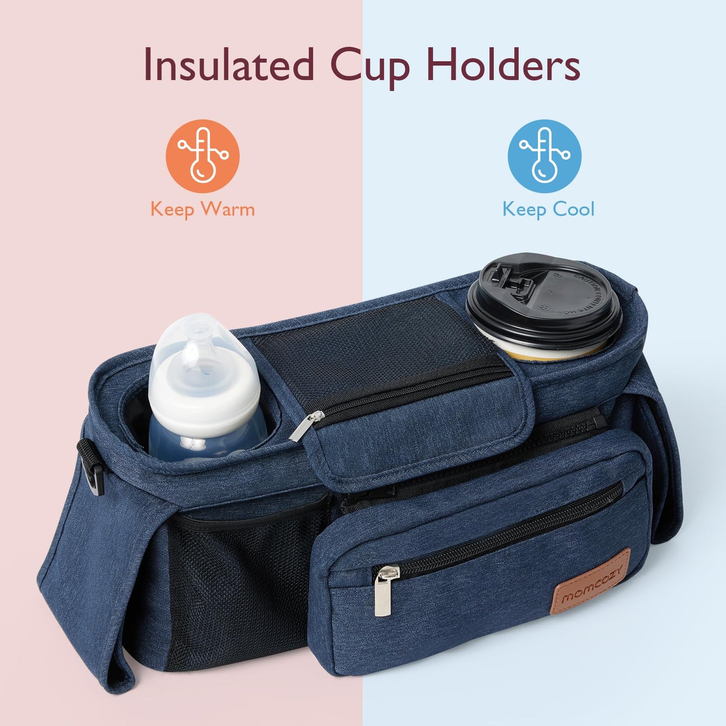 Momcozy Universal Stroller Organizer with Insulated Cup Holder