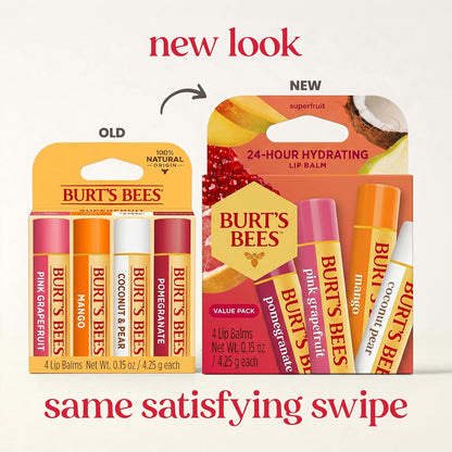 Burt's Bees Lip Balm, Pomegranate, 0.15 oz., 4 Tubes
