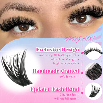 Lash Clusters Wispy 100D Eyelash Clusters 10-18mm Fluff Cluster Eyelash Extensions D Curl No Plastic Feel Individual Lashes Extension 204 Pcs Versatile False Eyelashes Clusters