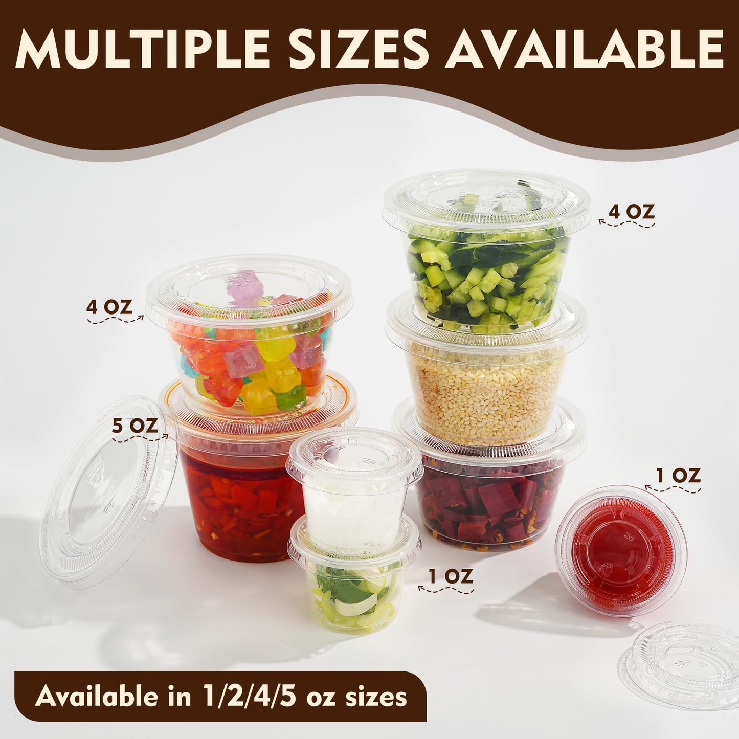 YEEHAW 100 Sets - 2 oz Jello Shot Cups with Lids, Portion Cups, Clear Disposable Plastic Jello Shot Cups for Meal Prep, Salad Dressing, Soufflé, Portion Containers (Pack of 2)