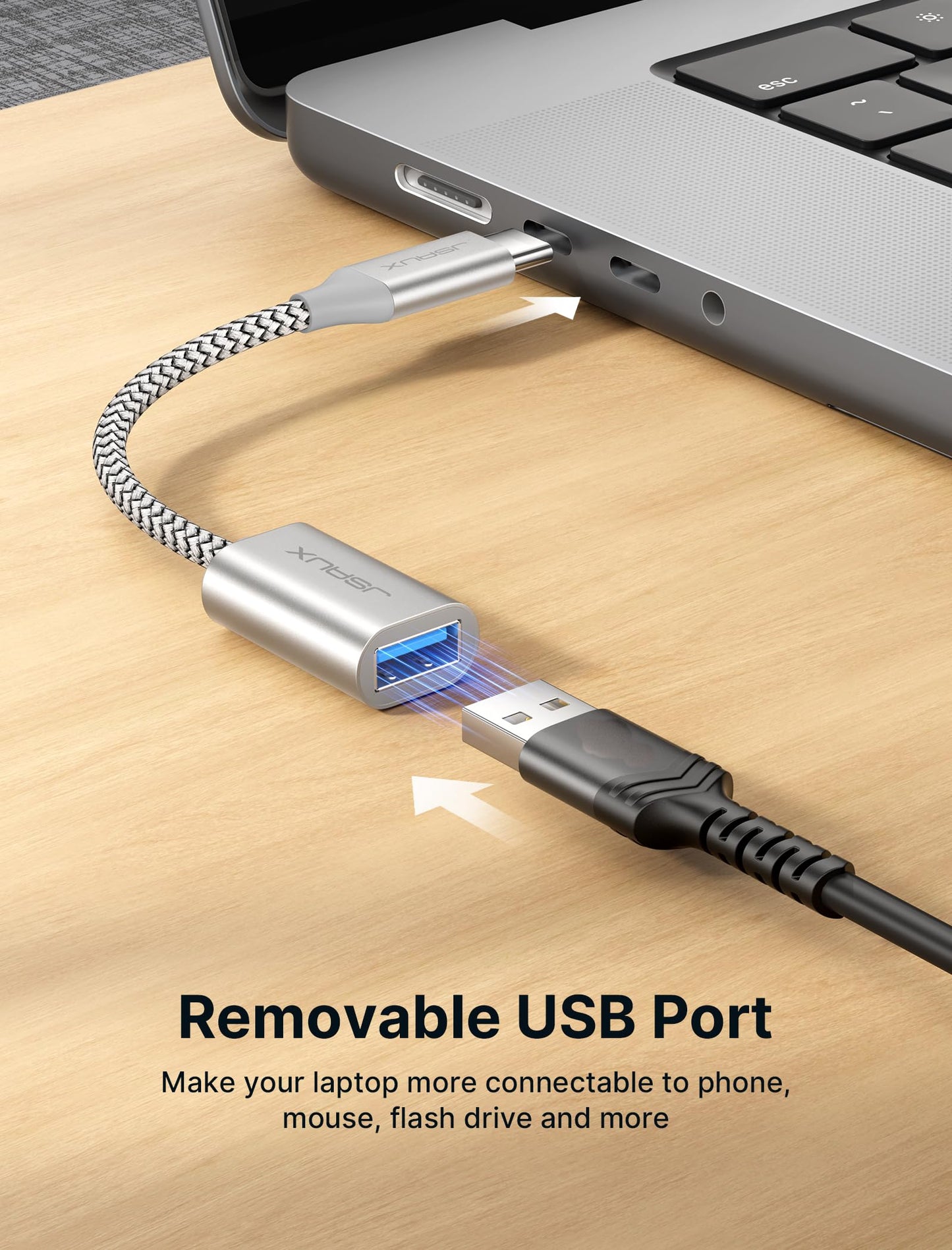 JSAUX USB C to USB 3.0 Adapter [2 Pack], USB C Male to USB Female OTG Cable Adapter Compatible with MacBook Pro/Air, iPhone 17 Pro Max/iPhone Air/16e/16/15 Series, Samsung Galaxy S25/S24/S23-Black