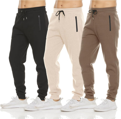 PURE CHAMP Sweatpants for Men 3 Pack Fleece Athletic Workout Joggers Mens Sweatpants with Zipper Pockets Size S-3XL
