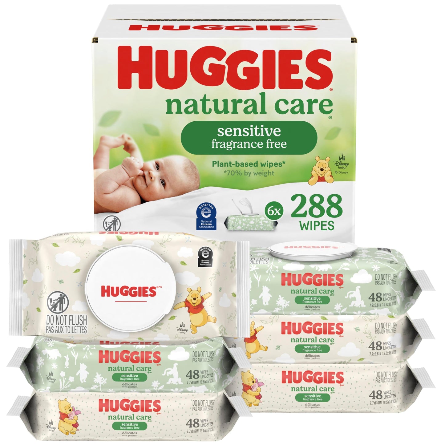 Huggies Natural Care Sensitive Baby Wipes, Unscented, Hypoallergenic, 99% Purified Water, 12 Flip-Top Packs (768 Wipes Total), Packaging May Vary