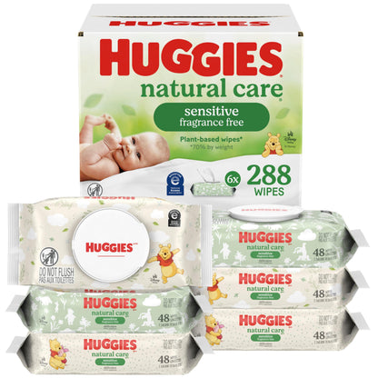 Huggies Natural Care Sensitive Baby Wipes, Unscented, Hypoallergenic, 99% Purified Water, 12 Flip-Top Packs (768 Wipes Total), Packaging May Vary