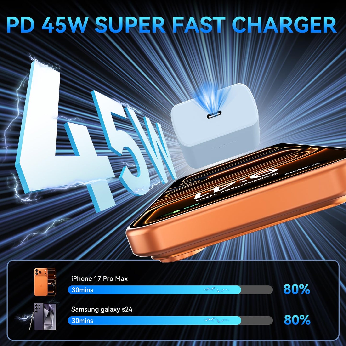 Phone 17 16 Pro Max Charger Fast Charging, 45W Super Fast USB C Charger Block with 10FT Long Charging Cord Cable for 17 16 Pro Max/17 16/16 Plus,15 Pro Max/15 Pro/15, Android Phone-Black