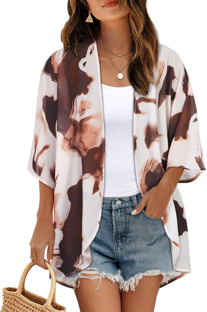 CHICGAL Womens Floral Kimono Cardigan Beach Cover Up Casual Summer Tops