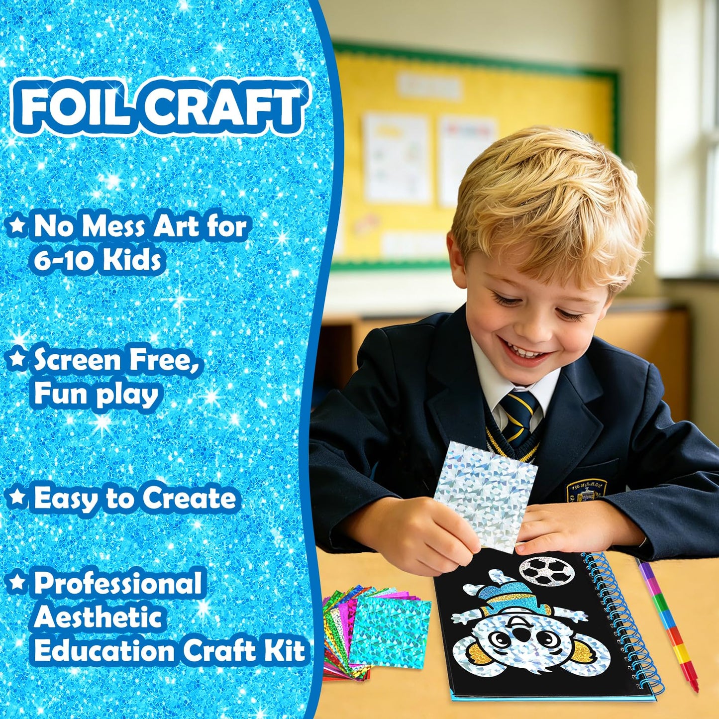 FUNNYB&G Foil Art Craft Kit for Kids, Sparkly Birthday Gift Toy for Boys
