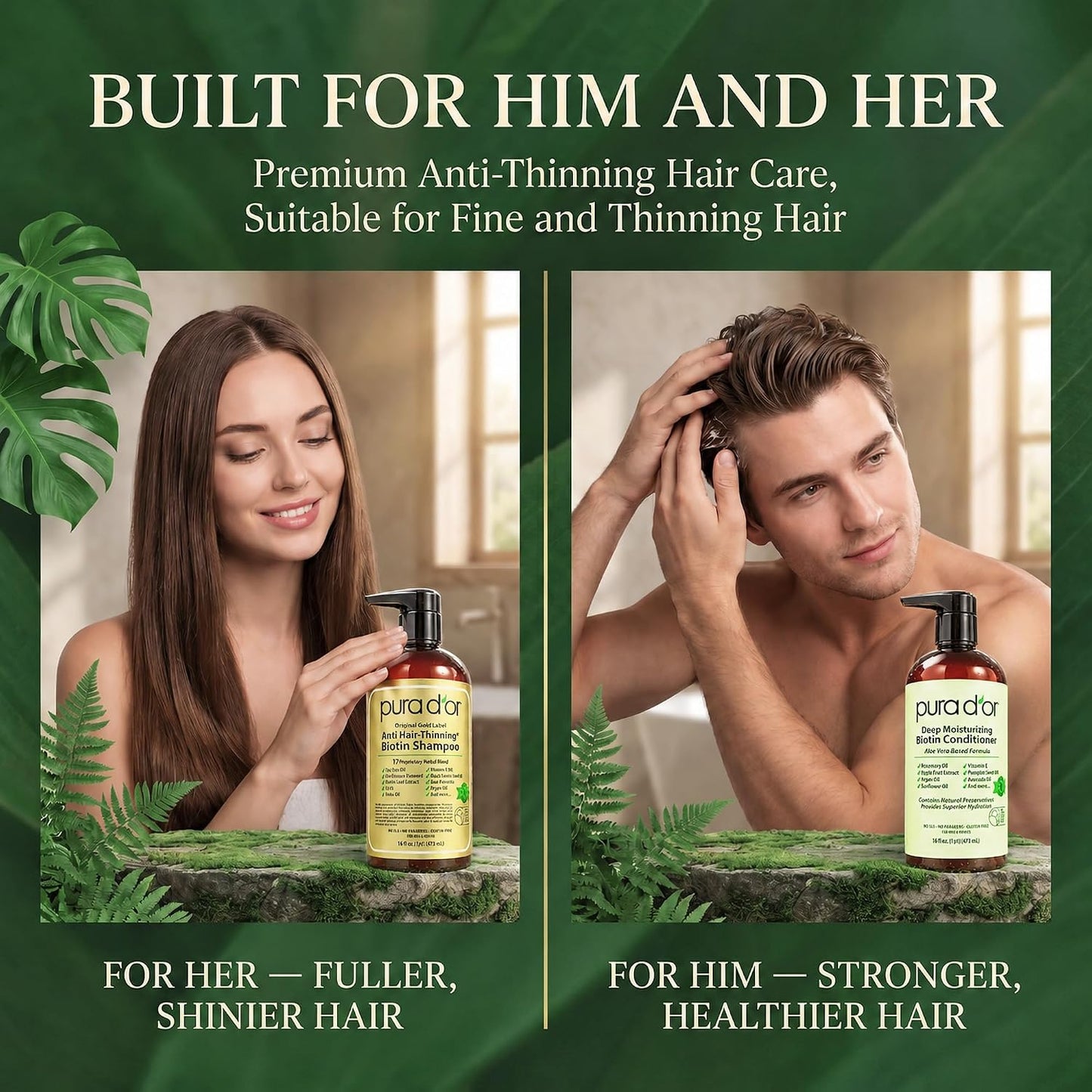 PURA D'OR Deep Moisturizing Biotin Hair Regrwoth Conditioner Thickens, Softens, & Moisturizes Dry, Frizzy, Damaged Hair w/Argan Oil, Pumpkin, Rosemary, Honeysuckle, Vitamin E, Men & Women, 16oz
