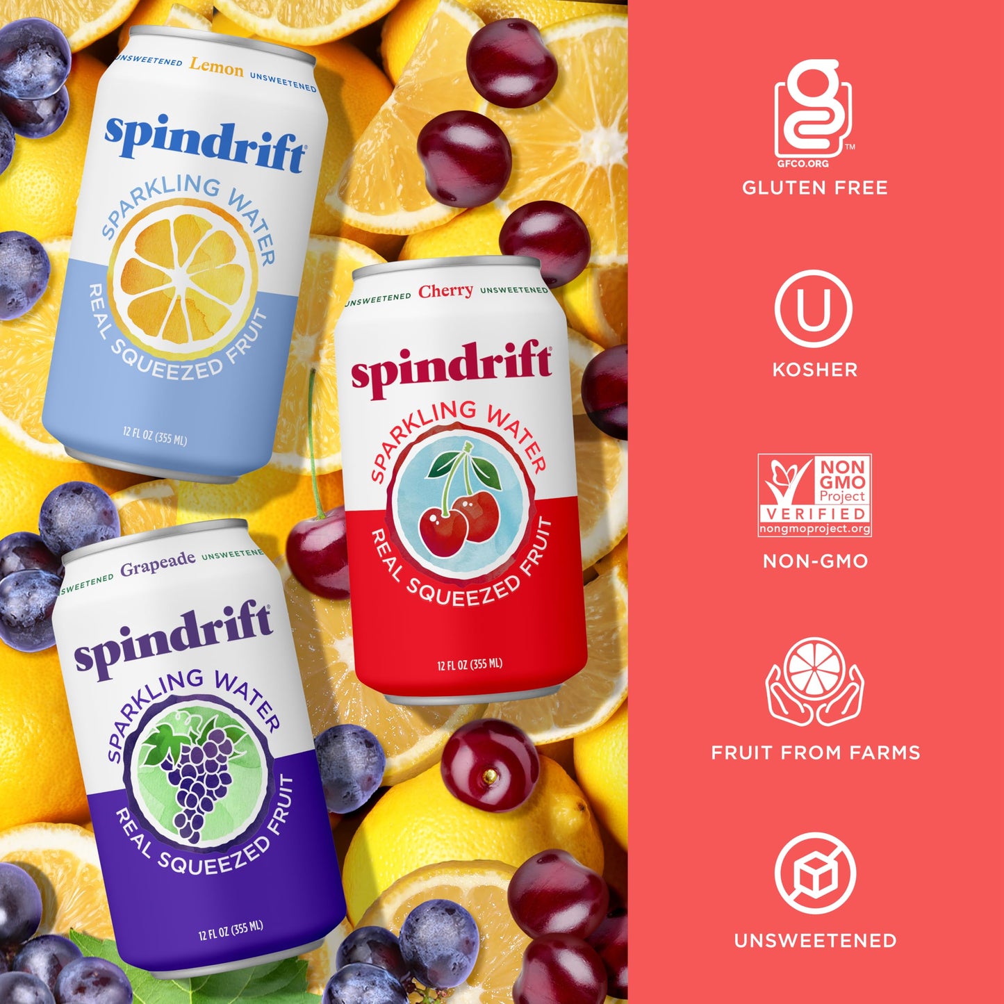 Spindrift Sparkling Water, 4 Flavor Variety Pack, Made with Real Squeezed Fruit, 12 Fl Oz (Pack of 20)