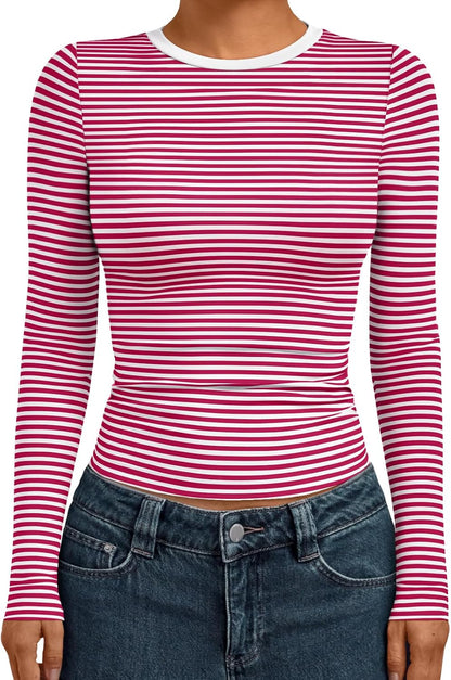 AUTOMET Womens Crew Neck Long Sleeve Shirts Compression Underscrubs Tops
